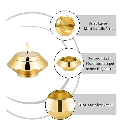Minicremation Cremation Urn for Human Ashes Stainless Steel Candle Ash Holder Keepsake Urn for Ashes Candlestick Mini Funeral Urns for Pet Ashes (Gold) Gold