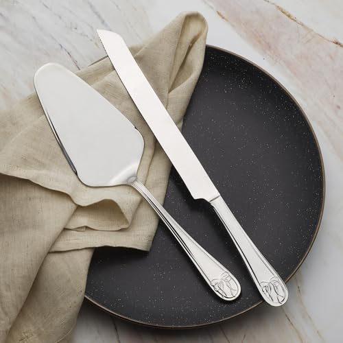 Mikasa Love Story 2-Piece Cake Set, 18/10 Stainless Steel Pie Server and Cake Knife with Ribbon Handle Detail, Dishwasher Safe Flatware for Weddings and Special Occasions