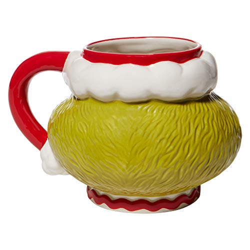 Department 56 Dr. Seuss Grinch Santa Face Sculpted Coffee Mug, 32 Ounce, Multicolor 32 Ounces