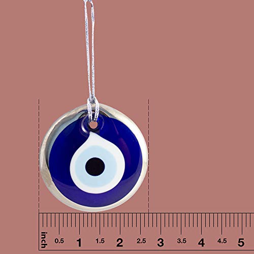 Silver Gilt Handmade Evil Eye Turkish Greek Glass Charm Decorative Ornament for Good Luck, Success and Protection (2.7 inches) 2.7 inches
