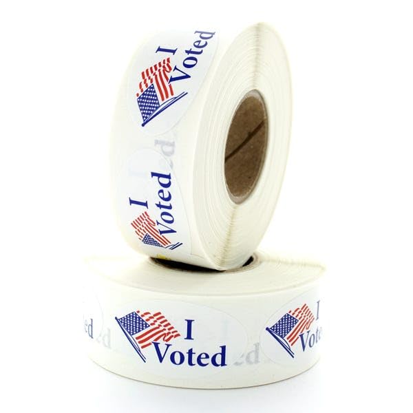 I Voted American Flag Oval Stickers - 500 Stickers/Roll, 1.375”, Garment Safe Adhesive | Hand Out to Voters | LabelValue Brand
