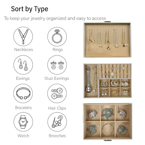 Double Layer Jewelry Box, PU Leather Jewelry Organizer with Lock, Large Capacity for Earrings, Necklaces, Bracelets, Unique Printed Design,Great Gift (Flower) Flower