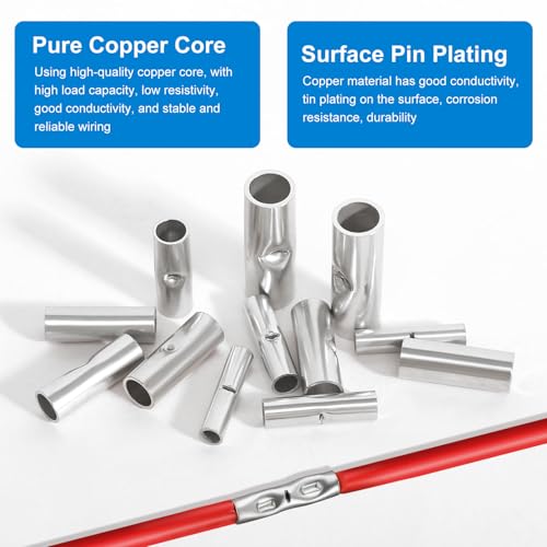 Butt Connectors, 200 Pieces, Butt Connectors, Non-Insulated Crimp Connectors, Butt Connectors, Crimp Sleeves, Uninsulated Set for DIY Electrical Splicing