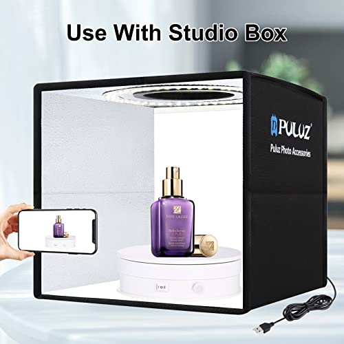 PULUZ Mini Photo Studio Light Box Kit with 360 Degree Motorized Rotating Turntable Display Stand for Photography Products and Shows（White）