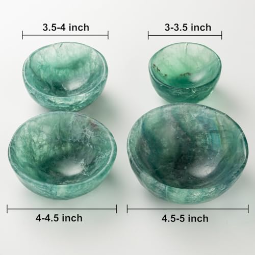 Large Green Fluorite Crystal Bowl Hand-Carved Round Fluorite Crystals Gemstone Bowl Reiki Healing Home Decoration Gift 4-4.5" Large