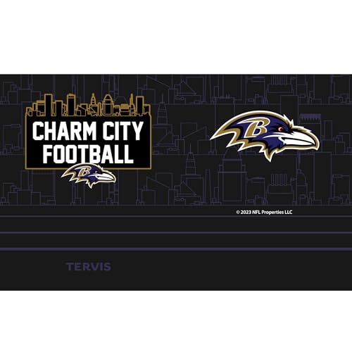 Tervis Traveler NFL Baltimore Ravens - Charm City Slogan Triple Insulated Tumbler Travel Cup Keeps Drinks Cold & Hot, 20oz, Stainless Steel Multicolor