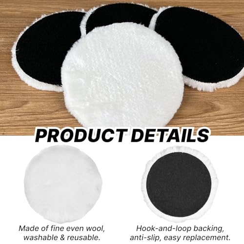 Pack of 6 Polishing Pads 125 mm Wool Polishing Attachment for Random Orbital Sander and Angle Grinder, Polishing Disc 125 mm for Car, Furniture, Metal & Plastic, Polishing Attachment Cordless