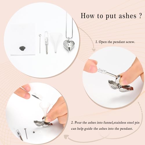 Minicremation Heart Urn Necklace Pendants for Ashes Angel Wings Cremation Jewelry for Women Men Keepsake Memorial Ash Jewelry Always in my Mind Forever in my Heart A Piece of - Silver