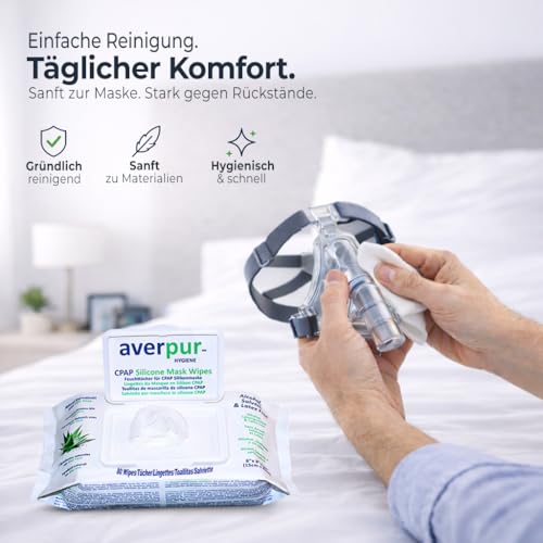 CPAP Cleaning Wipes - 80 averpur Mask Wipes with Aloe Vera | 100% Pure Cotton | Dermatologically Tested 1