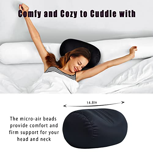 Squish Bean Bed Microbead Pillow Bolster Tube Body Pillow Smooth Cool Touch Fabric Neck & Back Support Throw Travel Pillow Fun Colors (Black) Black