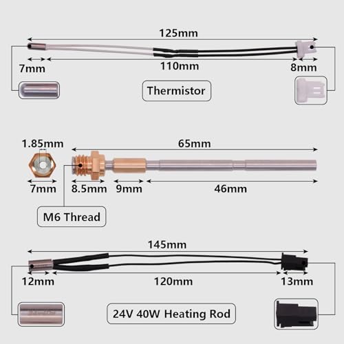 Hotend Kit for Prusa MK4/XL, 3D Printer 24V 40W Hot End Kit Copper Titanium Split Throat Tube Aluminum Heat Block Printer Head with 1 Extra 0.4mm Hardened Nozzle for MK4, MK4 XL