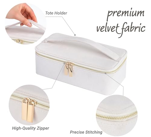 HofferRuffer Jewelry Box Organizer for Women Girls, Travel Jewelry Case with 12 Portable Zipper Bags, Jewelry Storage Ideal for Travel & Home Organization (12pcs-CreamWhite Velvet) 12pcs-CreamWhite Velvet