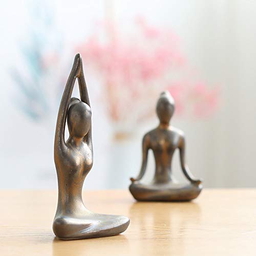 OwMell Lot of 4 Meditation Yoga Pose Statue Figurine Ceramic Yoga Figures Patina Gold