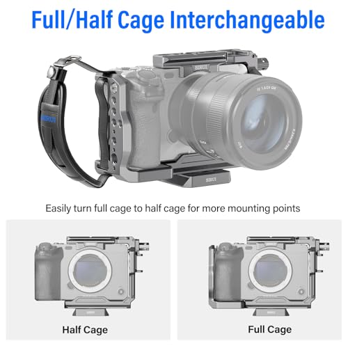 SIRUI Camera Cage for Sony FX 3 FX30 with Wrist Strap Cable Clamp for HDMI NATO Rail, QR Plate for Arca-Swiss, Compatible with Sony XLR Handle and Compatible with DJI RS2 RS3 Gimbal, Grey Cage+Wrist Strap