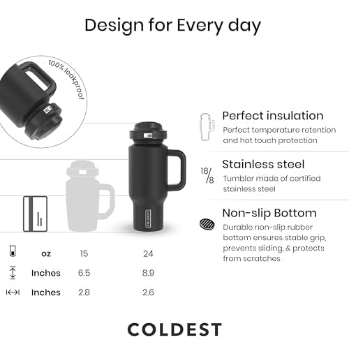 Coldest Tumbler with Handle & Coffee Lid - 100% Spill Proof Tumbler (3 Lids) - Stainless Steel Insulated Leakproof Tumblers for Women & Men - Cup Holder Friendly - 24 oz (Baby Fireflies) Baby Fireflies