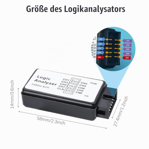 Logic 8 CH Binghe USB Logic Analyzer 24 MHz, UART IIC SPI Debug Support from 1.1.16 with USB Cable and Jump Wire, Compatible with Arduino