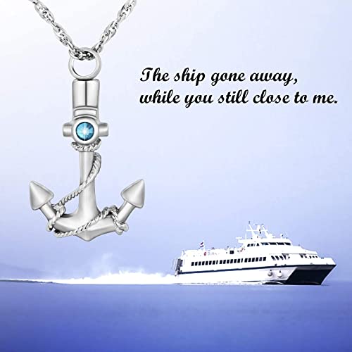 abooxiu Fishing Hook Urn Necklace for Ashes Stainless Steel Gone Fishing Anchor Ashes Necklace Blue Gem Memorial Ashes Holder