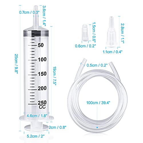 150/250/350/550 ml Syringe with Plastic Tubes, Reusable Plastic Syringe for Oil or Glue Applicators, Experiments, Pet Feeding, Industrial Applications (250 ml) 250ml