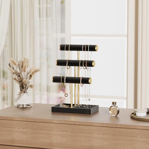 Jewelry Organizer Stand Display, 3 Tier Velvet Bracelet Holder, Black Standard