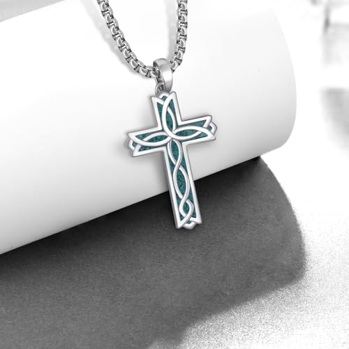 Cross Necklace for Men S925 Sterling Silver Turquoise Cross Pendant Necklace Religious Jewelry Gifts for Men Women