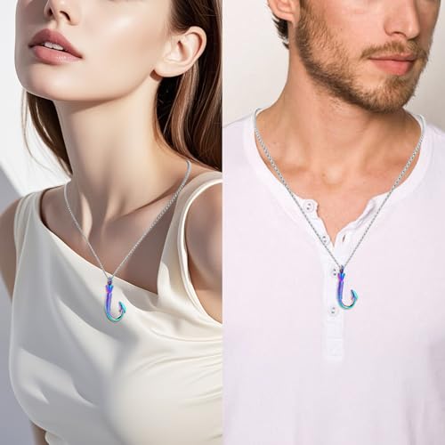 Hearbeingt Fishing Cremation Jewelry Fish Hook Urn Necklaces for Ashes A-Colorful