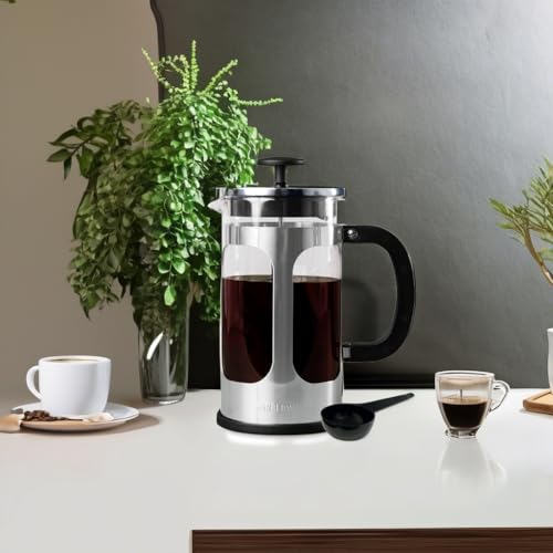 Farberware French Press Coffee Maker, Tea & Espresso Maker, Stainless Steel Cold Brew Press, Heat-Resistant Borosilicate Glass, BPA-Free, Measuring Spoon Included, 8 Cup Capacity (Stainless)