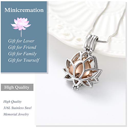 Minicremation Cremation Jewelry for Ashes Lotus Flower Hollow Heart Urn Necklace Ash Locket, Keepsake Pendant Necklace for Women Silver-Rosegold