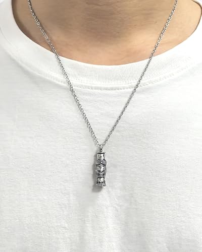 Cylinder Ash Necklace for Men Skull Cremation Jewelry Urn Keepsake Pendant Goth Necklace Memorial Jewelry Gifts Silver