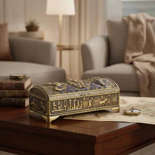 NileCart Ancient Egyptian Style Decorative Metal Jewelry Box Made in Egypt (Antique Copper) Antique Copper