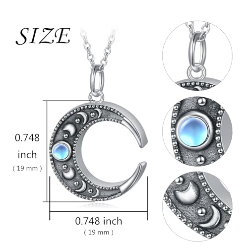 Moonstone Urn Necklace for Ashes - 925 Sterling Silver Plated Crescent Moon Phase Charm Circle Pendant for Women - Ashes Keepsake Memorial Jewelry
