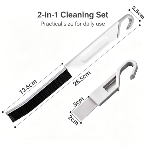 ViWaVee Pack of 3 2-in-1 Joint Cleaning Brush with Metal Scraper, Hard Bristle Corner Cleaning Brush with Hanging Eyelet, Split Brush for Bathroom, Kitchen, Narrow Brush for Tight Gaps (Black)
