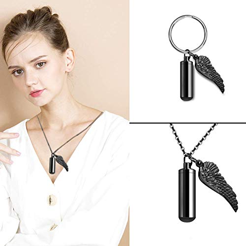 Dletay Angel Wing Cremation Necklace for Ashes Cylinder Cremation Urn Necklace for Ashes Memorial Keepsake Pendant with Angel Wing Stainless Steel Remembrance Jewelry