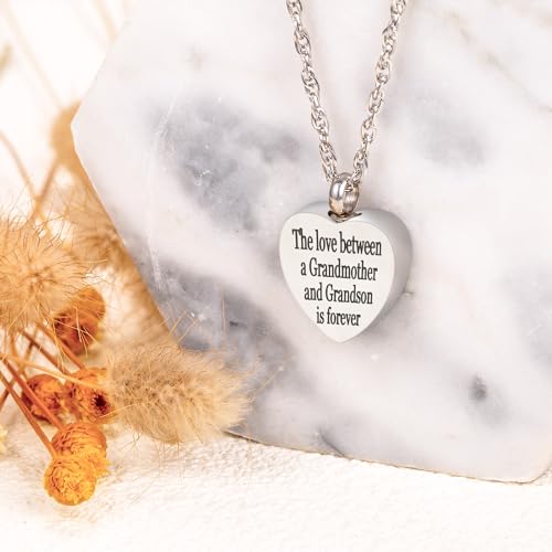 Gredstar Urn Necklace for Ashes,Grandmother and Grandchild Memorial Pendant silver