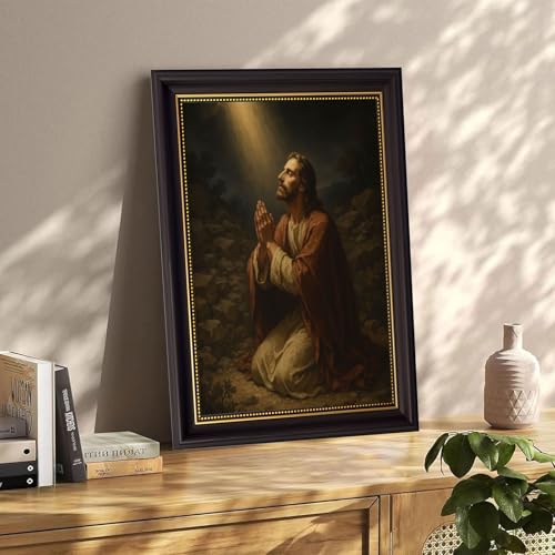 Framed Jesus Canvas Wall Art Retro Christian Jesus Prayers Wall Decor Painting Picture Farmhouse Christian Religious Saving Poster Prints for Living Room Bedroom Church Prayer Home Decoration Framed 11"L x 9"W