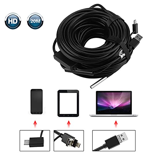 USB 2.0 Endoscope, Akozon 3-in-1 Endoscope Inspection Camera 5.5 mm - 20 m Snake USB 720p Megapixel HD IP67 Waterproof Snake Camera 6 Adjustable LED Light for Smart Android Tab