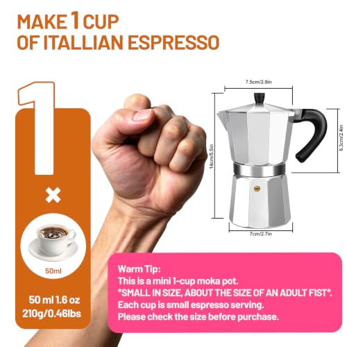 1-2 Cup Aluminum Espresso Stovetop Moka Pot Express Coffee Maker Percolator Italian Classic Mocha Coffee Machine for Italian and Cuban Cafe Brewing for Home & Camping 50-100ml 1.6-3.3oz Silver 1-2 Cup
