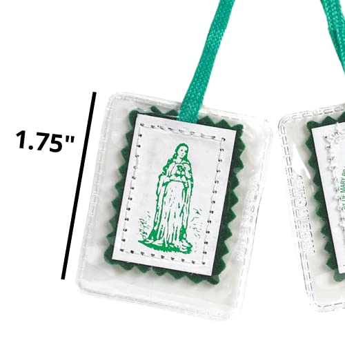 Religious Gifts Immaculate Heart of Mary Green Laminated Scapular, 18 1/2 Inch