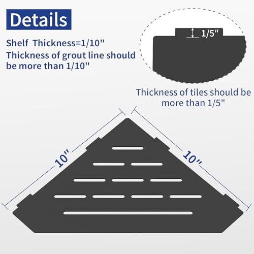 XIGOO 10" Recessed Corner Shower Shelf 2 Packs, Grout Mount Install ation with Soap Holder, Bathroom Cornor Organizer for Tiled Wall, Requires Sealant, Matte Black