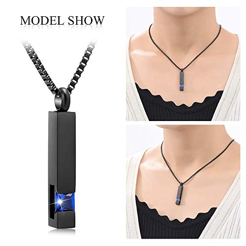 XSMZB Crystal Cremation Urn Jewelry Cube Memorial Ashes Necklace Pendant Keepsake- Black Birthstone Series Blue
