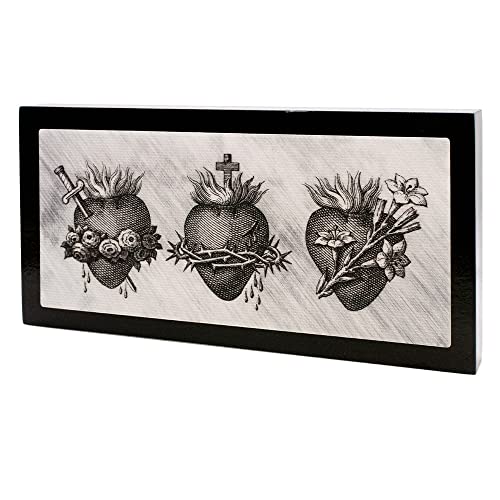 Holy Family Block Plaque | Immaculate & Sacred Heart | Black & White Art
