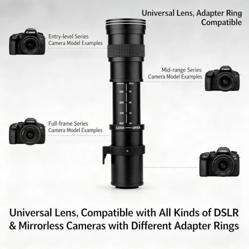 JINTU EF/EF-S 420-800mm F8.3 Telephoto Zoom Lens(MF) + T-Mount for Nikon D5600 D5500 D5200 D90 D7500 D3400 D80 D5000 D7200 D750 D850 D3300 D5300 D610 D7100