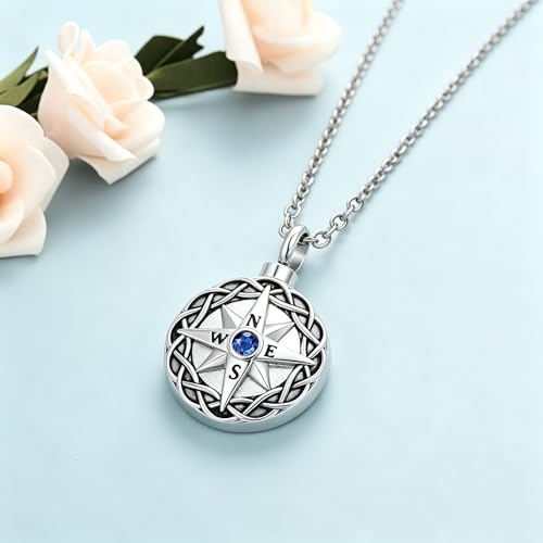 NanMuc Nautical Compass Cremation Jewelry for Ashes Urn Necklace Memorial Ash Pendant Keepsake Jewelry Dad Brother Bereavement Gifts