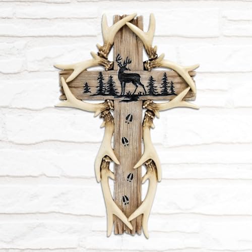 AMAJY Rustic Woodland Deer Antler Wall Hanging Cross