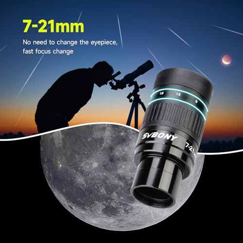 SVBONY SV135 Zoom Eyepiece, Zoom 7 to 21mm 1.25 Inch Telescope Eyepiece, Telescope Accessories for Astronomic Visual Observation (40-57°) 40-57°