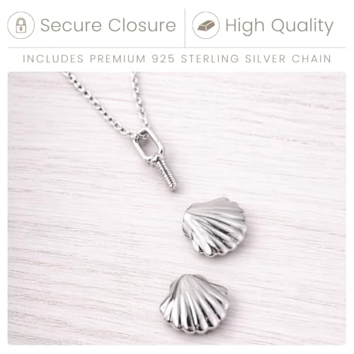 925 Sterling Silver Seashell Pendant – Necklace Cremation Jewelry for Ashes – Handmade Memorial Keepsake Jewelry with Filling Kit, Elegant Gift Box Included