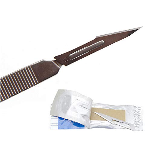 Abmro 10 pieces sterile scalpel blades 11# with handle for dermaplaning paper cutting, sewing, fruit crafts, modelling, medicine, veterinary surgery knife No.11 10pcs + No. 3 handle