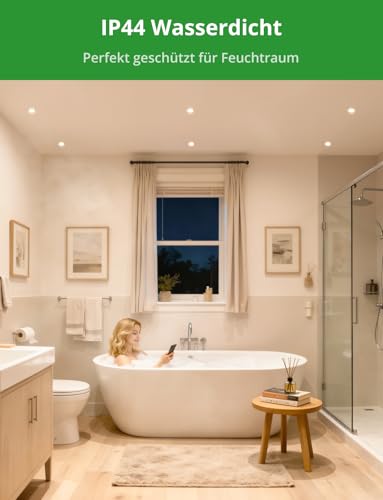 HOMEOW Set of 20 LED Recessed Spotlights 230V Dimmable Spotlights 68mm - 80mm Hole Size | IP44 Ceiling Spotlights 5W 400LM Warm White 2700K Neutral White 4000K Cool White 6000K 24mm Flat Recessed Lights for Bathroom White 20-Piece Set