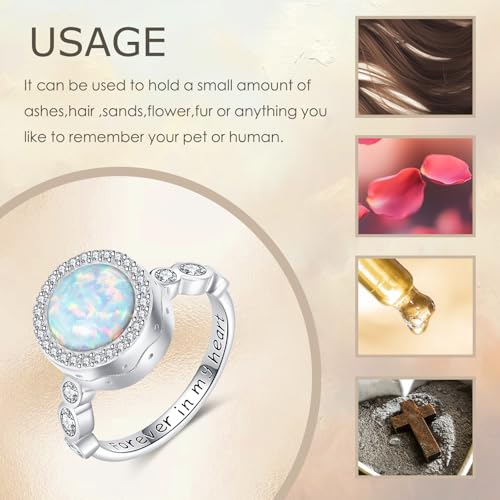 Opal Urn Ring for Ashes 925 Sterling Silver Cremation Memorial Keepsake Ring Jewellery for Women Men-57