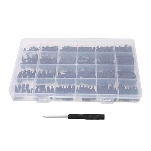 Dioche black nylon hexagonal standoff nut kit, M2 M2.5 M3 sizes with plastic case for PCB circuit boards