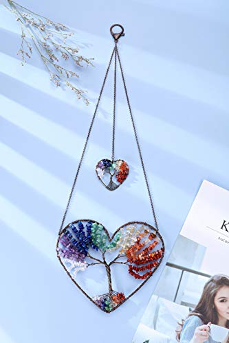 Jovivi 7 Chakra Crystals Tree of Life Wall Hanging Decor Healing Crystal Spiritual Gifts for Women Mum Birthday,Heart Chakra Tree Hanging Ornaments Home Bedroom Wall Decor Gifts for Women 7 Chakra Heart Tree of Life